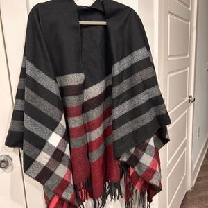 Striped Black and Red Poncho